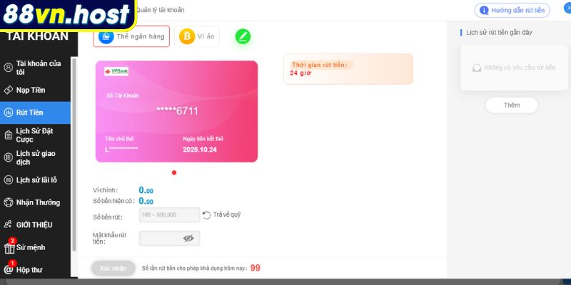 Ưu điểm nổi bật khi rút tiền 88VN
